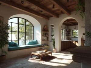 Arched windows in a sunlit room by an Irvine, CA Window Replacement expert.