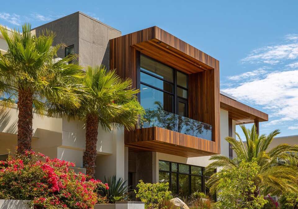 Contemporary home exterior featuring Irvine CA window replacement and sleek glass design
