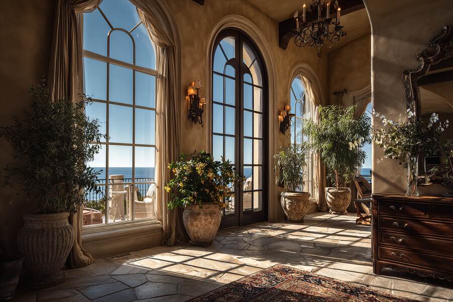 Elegant interior showcasing Huntington Beach CA window replacement and ocean views