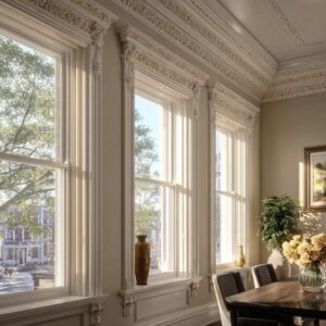 Decorative interior window casing design enhancing classic Irvine California replacement windows
