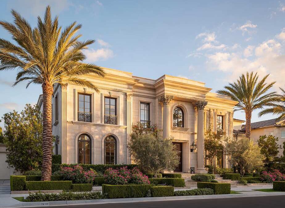 Luxury home exterior showcasing elegant Irvine CA windows with refined trim and casing details