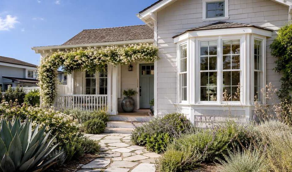 Charming coastal home with bay windows and landscaped entry for Huntington Beach, CA window replacement