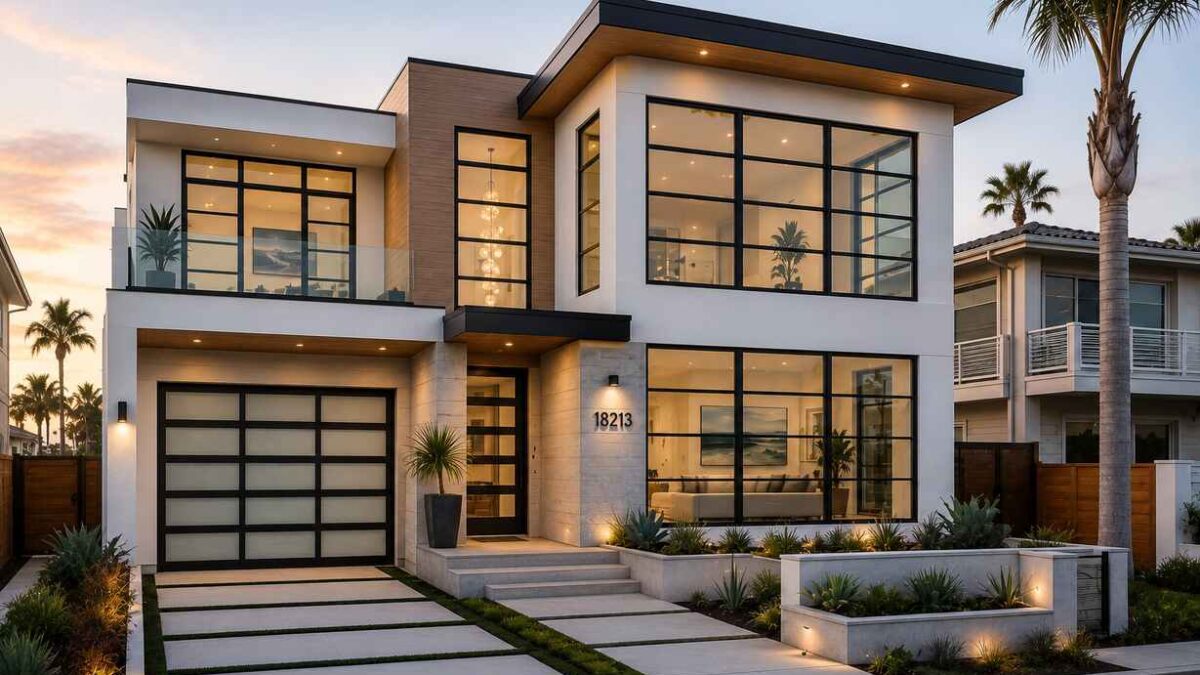 Modern Huntington Beach home with black aluminum windows