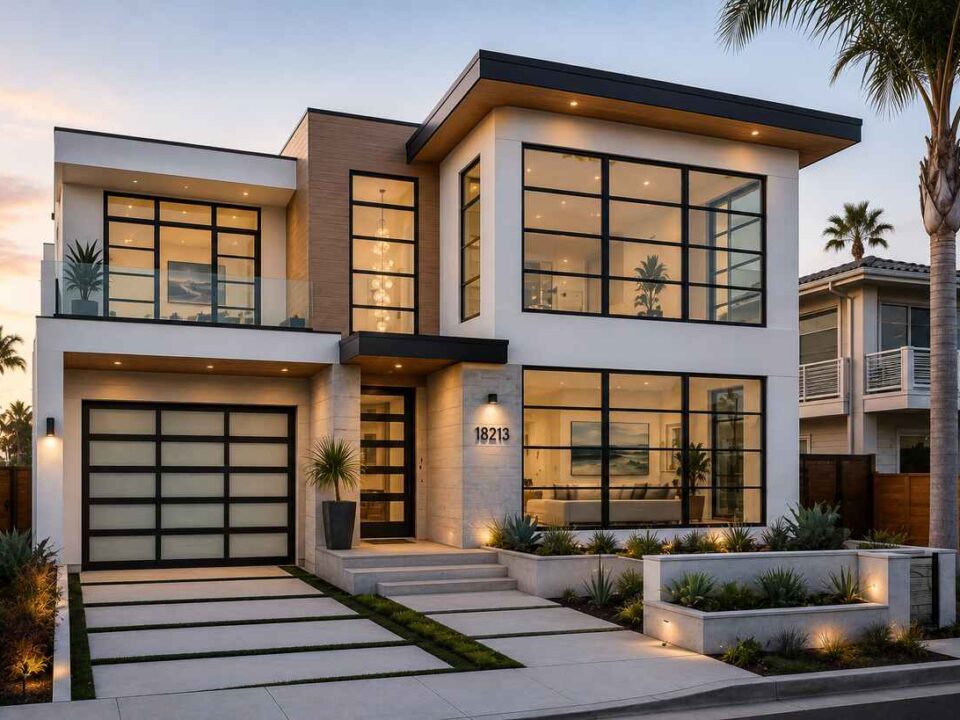 Modern Huntington Beach home with black aluminum windows
